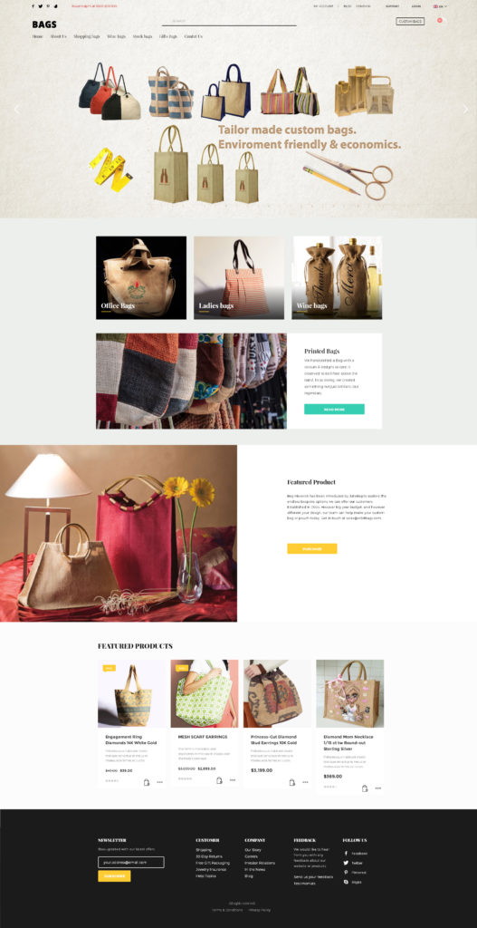 Custom bags purpleno website design